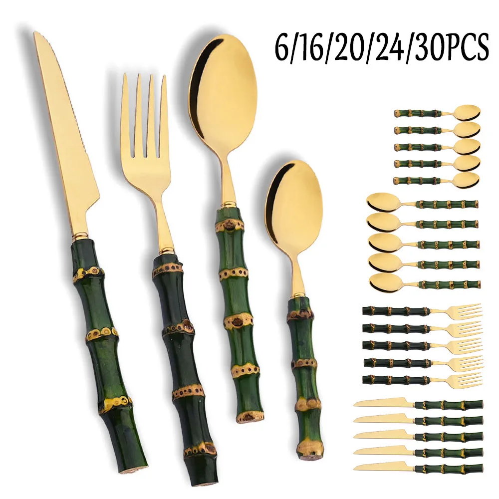 Kitchen Gadgets Green - 6/16/20/24/30 adet yeşil bambu yemek takımı